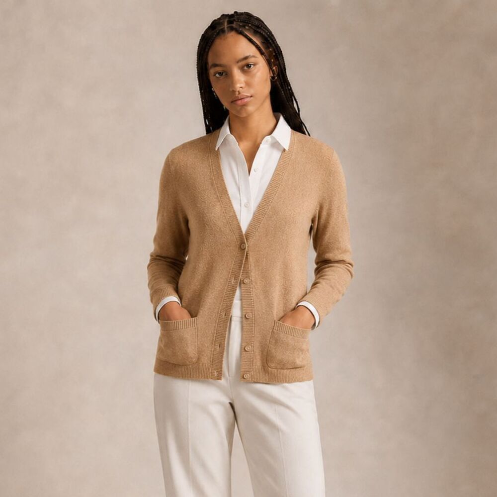 Lauren Ralph Lauren Silk Cashmere Cardigan Women’s L Camel Sweater